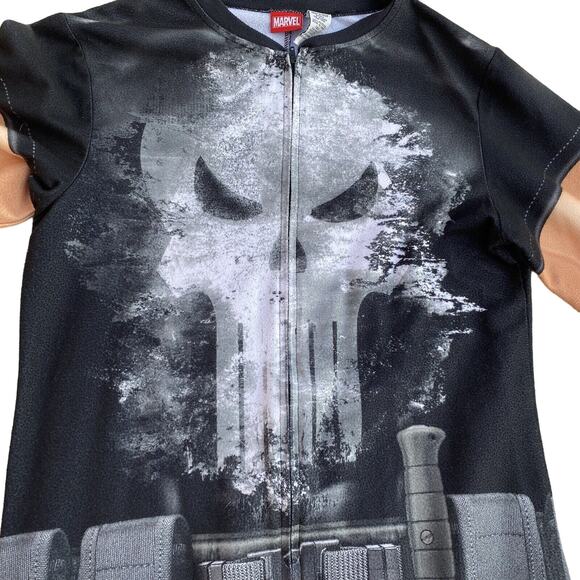 The Punisher Union Suit Pajamas Costume Men’s Size Small One Piece Zip Up Fleece - Picture 3 of 7